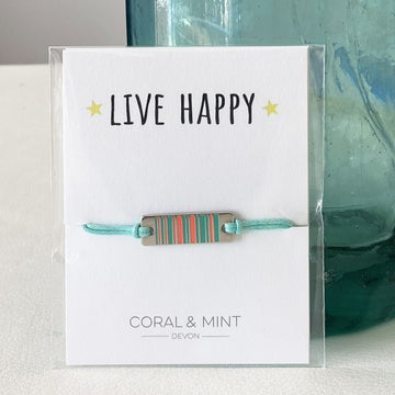 Live Happy - Mint and Coral bar charm Coral and Mint
